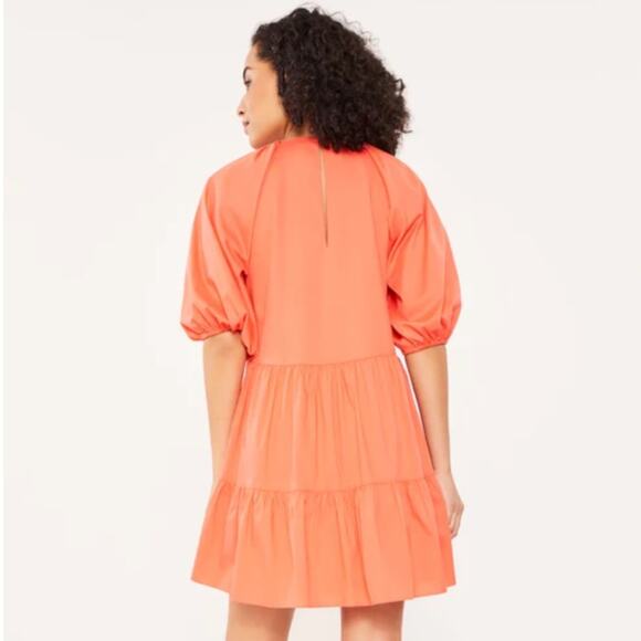 NWT CINQ A SEPT Lynn Dress Neon Coral Orange Ruffle Puff Sleeve Bow Tiered 8 - Picture 2 of 9